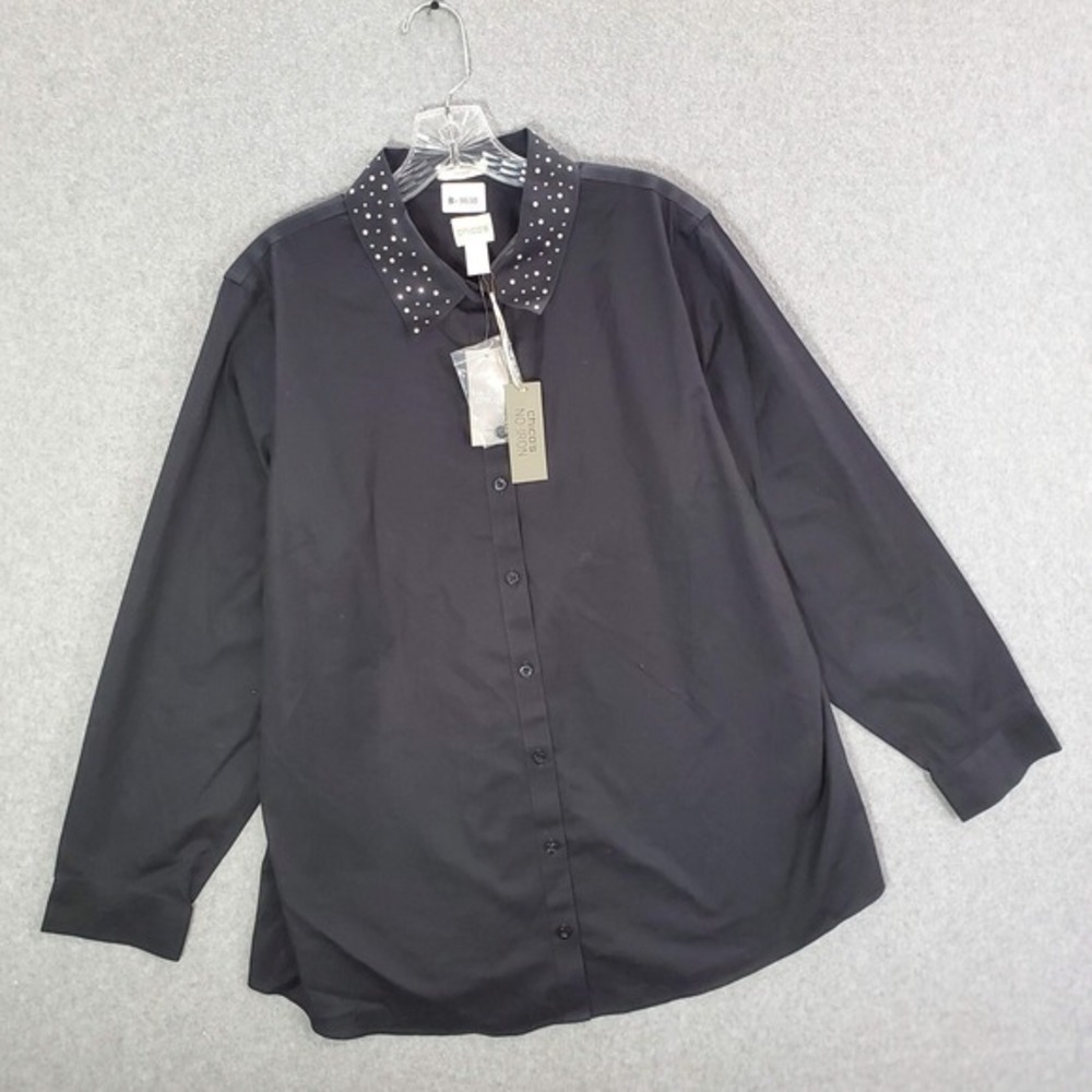 Chico's Women Top 3 Black Effortless Glam Collar Callie Studded Button Up NWT